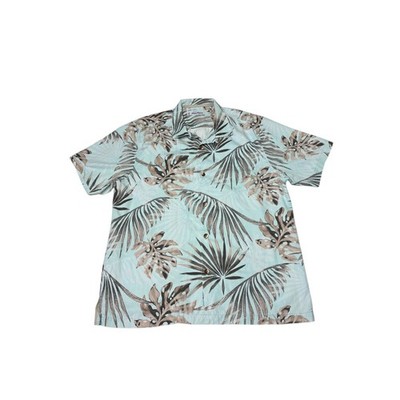 Tommy Bahama Mens Silk Blend Tropical Leaf Print Short Sleeve Button Up Shirt L