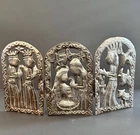 Vintage Tin Triptych Nativity Scene Holiday Christmas Folk Art Signed JM Marie