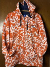 Men  s Denver Broncos Orange/White Checkered Full Zip Hoodie Size LARGE Reebok