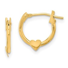 9mm Children's Heart Hinged Post Hoop Earrings in 14k Yellow Gold