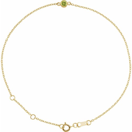 14K Yellow Gold Natural Peridot Bezel-Set Solitaire Bracelet 6 1/2-7 1/2" 0.7gm - Picture 1 of 3
