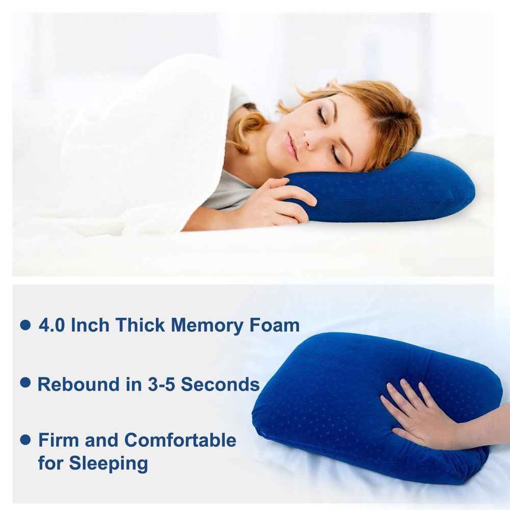 Memory Foam Camping Pillow for Backpacking - Soft Velvet Blue Travel Sleep Aid