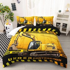 Excavator Comforter Set, Construction Truck Bedding Queen Size for Teens Boys...