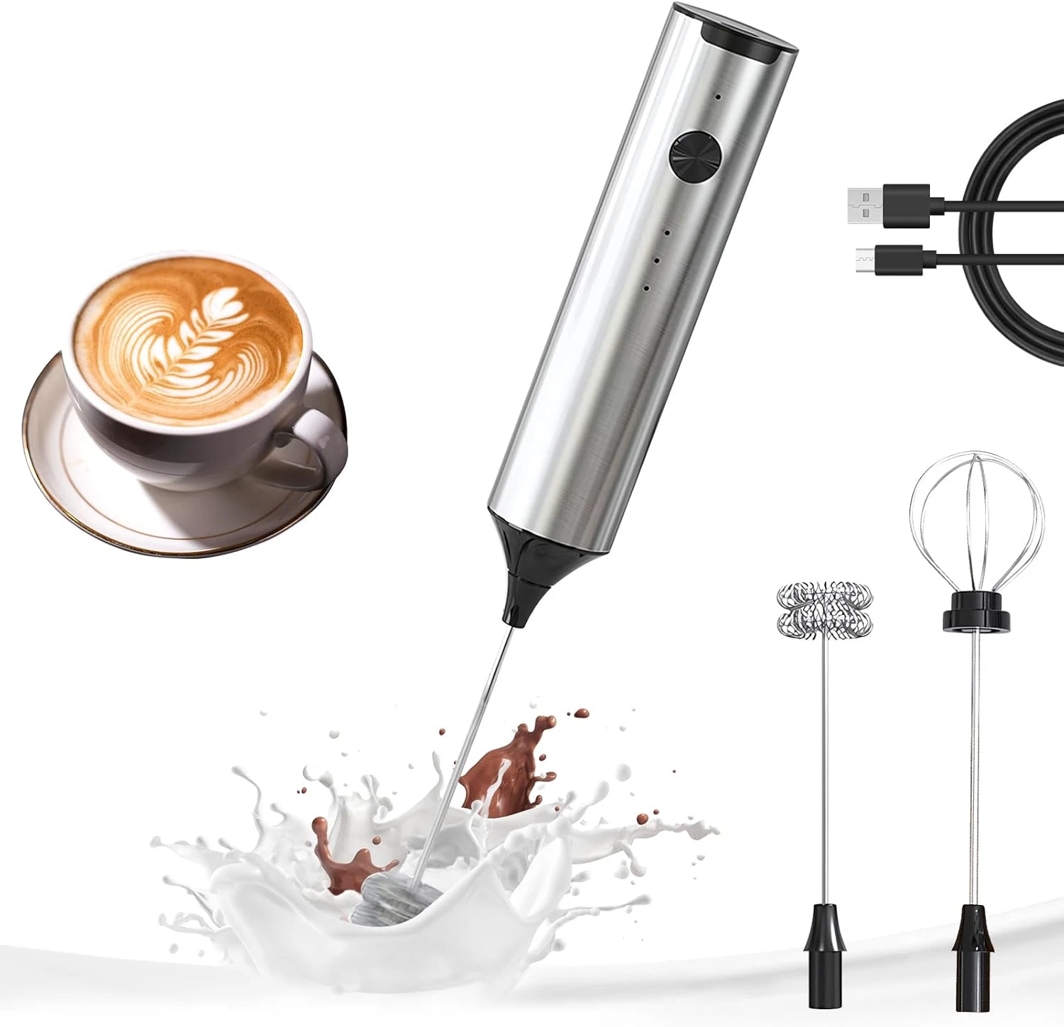 Rechargeable Milk Frother Wand Handheld, 3 Speed Adjustable Electric Drink Mixer