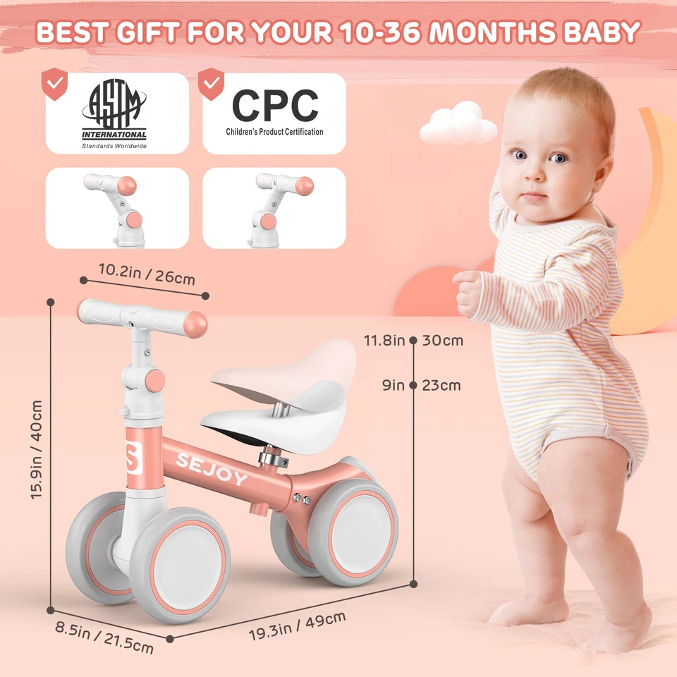 SEJOY Kinder Laufrad ab 1 Jahr Lauflernrad Spielzeug Erstes Fahrrad mit 4 Rädern - Bild 3 von 4