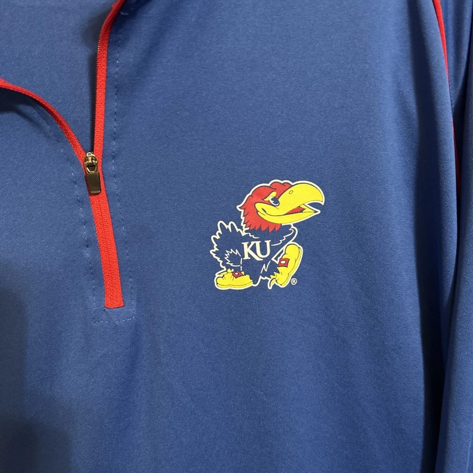 Kansas Jay Hawks Colosseum Red and Blue 1/4 Zip Performance Pullover Size 4 XL - Image 2 of 4
