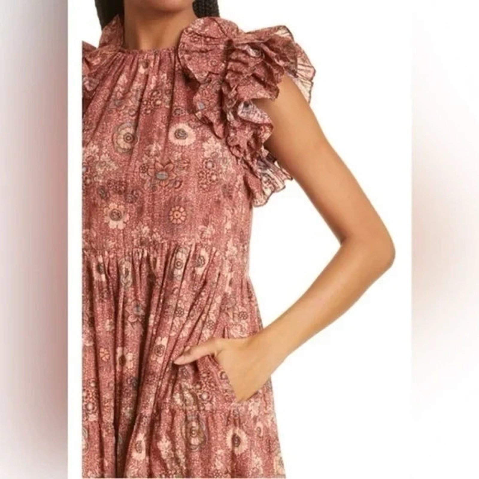 Ulla Johnson Adele Flutter Sleeve Mini Dress in R… - image 2