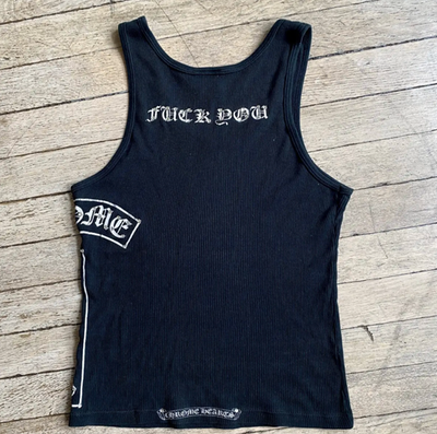 トップス Chrome hearts rib Tank Top old model Chrome Hearts Vintage 90s Rib Tank Top Black Swarovski Crystal