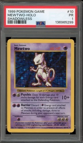 Pokemon Mewtwo Base Set Shadowless Holo Rare #10 PSA 1