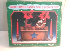 Vintage J.S.N.Y. here comes santa Wooden  Wall Sconce NIB