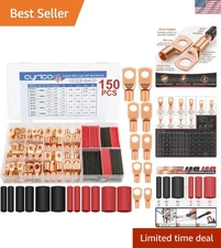 Copper Battery Cable Ends Wire Lugs Assortment Kit AWG 2 4 6 8 10 Gauge 150pcs