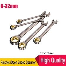 Ratchet Spanner Combination Wrench CRV Open Ended Round Fixed Spanners 6mm-32mm