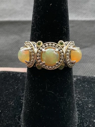 NH 925 Sterling Silver Ethiopian opals Ring Size 7 Vintage Estate Jewelry