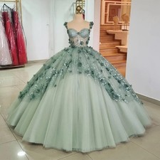 3D Flower Quinceanera Dress Strap Ball Gown Lace up Formal Robe Princesse