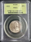 1932 Washington Quarter PCGS MS63 OGH – Original Green Holder – Brilliant Uncirc