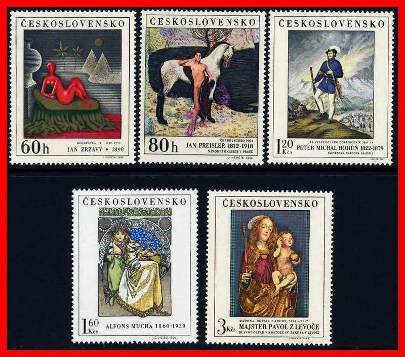 CZECHOSLOVAKIA 1968 PAINTINGS SC#1589-93 MNH CV$5.50 MUCHA, MADONNA, HORSE