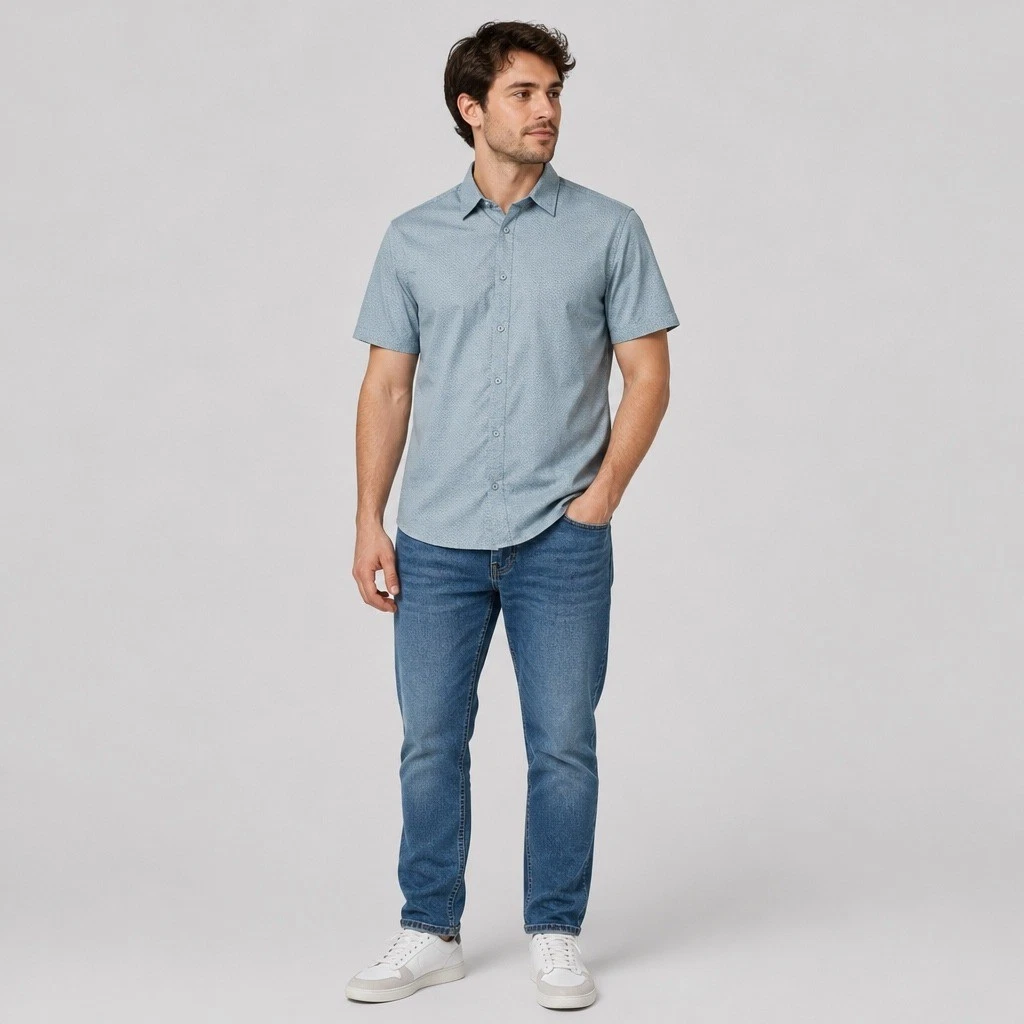 Hurley Men XL Blue Geometric Stretch Short Sleeve Button Down Shirt CQ3998 - product detail image 15
