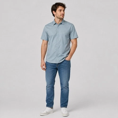 Hurley Men XL Blue Geometric Stretch Short Sleeve Button Down Shirt CQ3998 image 15