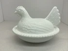 Vintage Indiana Glass Hen on Nest White Milk Covered Chicken Candy Dish 7 Inch
