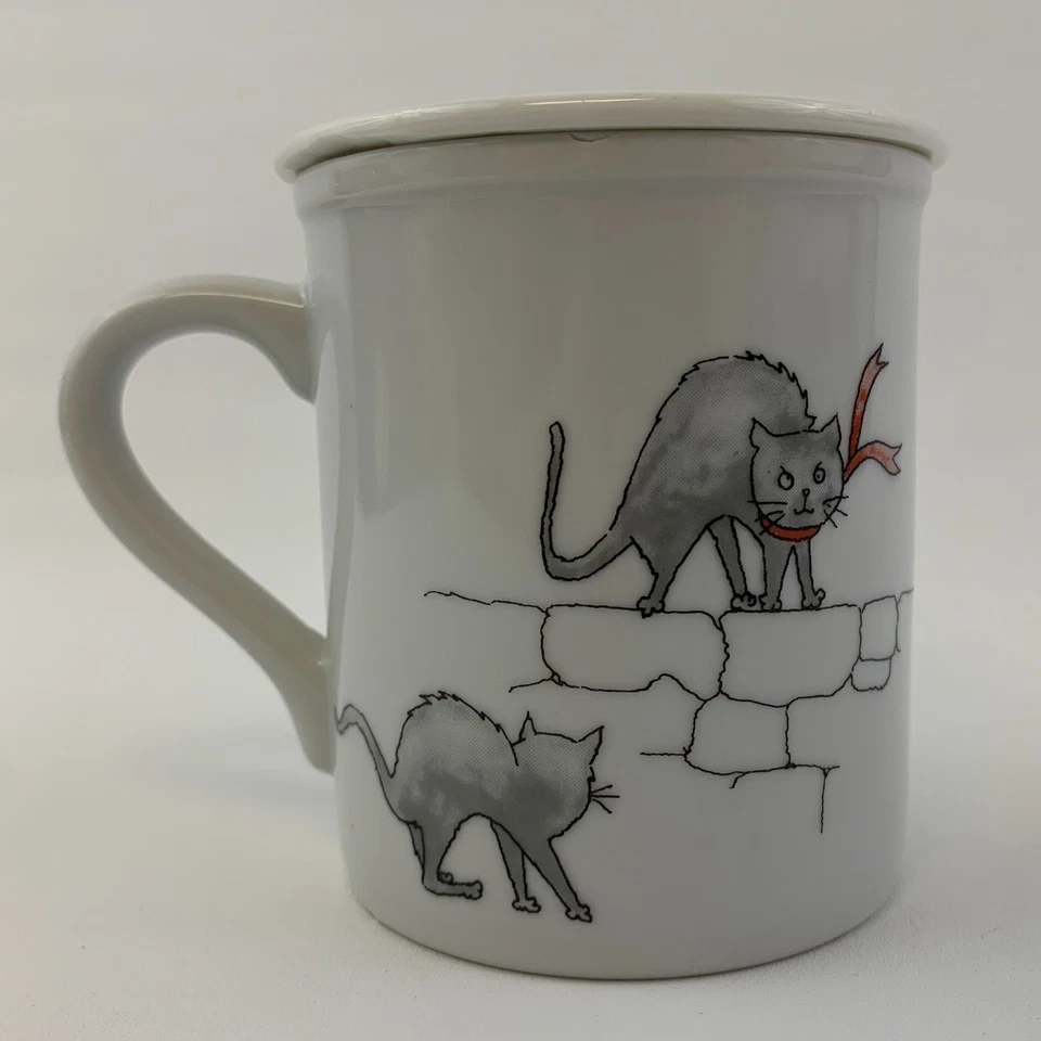 Taza de té de café vintage Toscana gato pareja feliz juntos con tapa Japón Foto 3 de 4