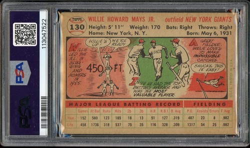1956 Topps #130 Willie Mays White Back HOF San Francisco Giants PSA 4.5 VG-EX+ - Picture 2 of 2