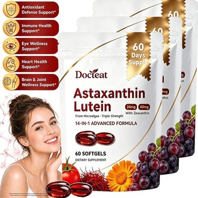 3X 14-in-1 Astaxanthin 24mg & Lutein 40mg with Zeaxanthin Supplements US