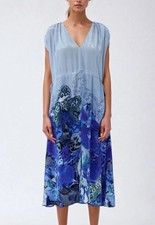 Religion Midi Dress Size 8 Blue Floral Print 2 Part Faux Silk Ruched Relaxed