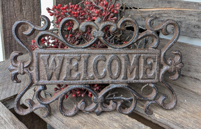   Dekoschild Welcome  - Willkommen -  Gusseisen Antiklook Landhaus  