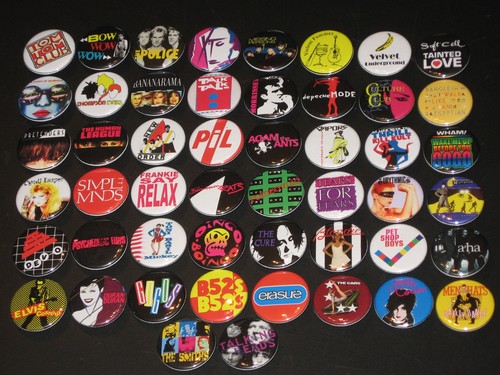 Assorted 80's New Wave Buttons /  Pins 50 - Afbeelding 1 van 2