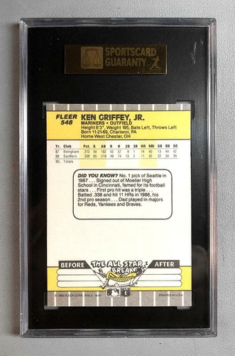 1989 FLEER #548 KEN GRIFFEY JR. (ROOKIE) SGC GRADE 92 NM/MT+ (8.5) * - Picture 2 of 2
