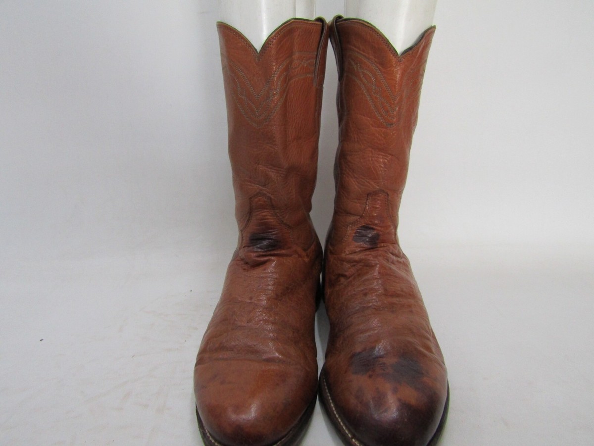 Justin Mens Size 8.5 E Brown Leather Ostrich Roper Cowboy  display picture 1