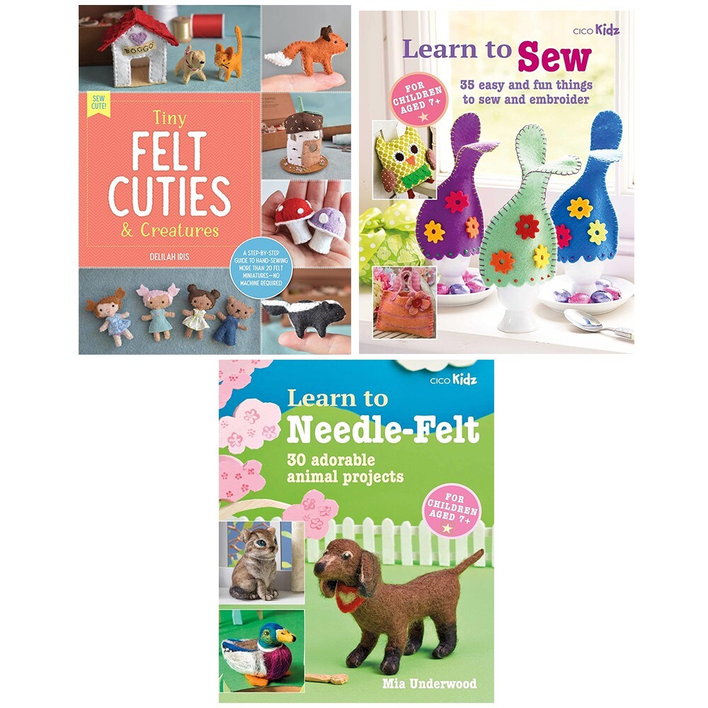 Tiny Felt Cuties Creatures,Learn to Needle-Felt,Childrens Learn to Sew 3 Books
