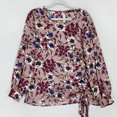 Halogen Shirt Womens Small Mauve Pink Blue Floral Lightweight Long Sleeve Casual