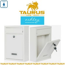 Ashley Compact WHITE POST BOX Mail Letter Lockable Outdoor Wall Mounted +Keys UK