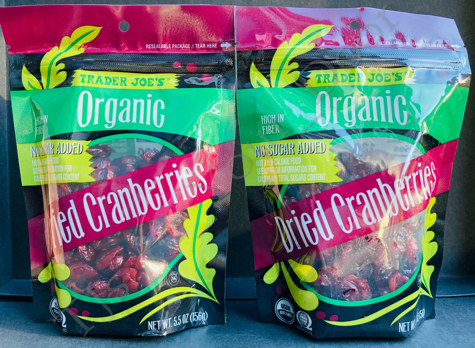 Trader Joe's ORGANIC Dried Fruit Cranberries No Sugar Added 1, 2, 4