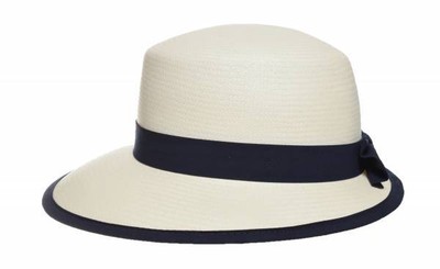 Vintimilla Panamakappe weiss/navy Panama Stroh Kappe UV Schutz Sommer Hut