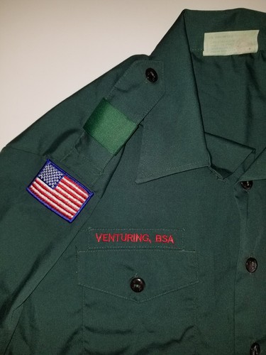 Boy Scouts Venturing Uniform Shirt BSA Vintage Green USA Sewn Patches Mens XL - Picture 3 of 4