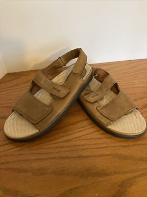 Trotters Open Toe Comfort Sandals Shoes Womens 9.5 M Hook Loop Tan Brown