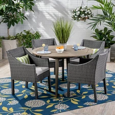 Shipp Outdoor 5 Piece Wood and Wicker Dining Set