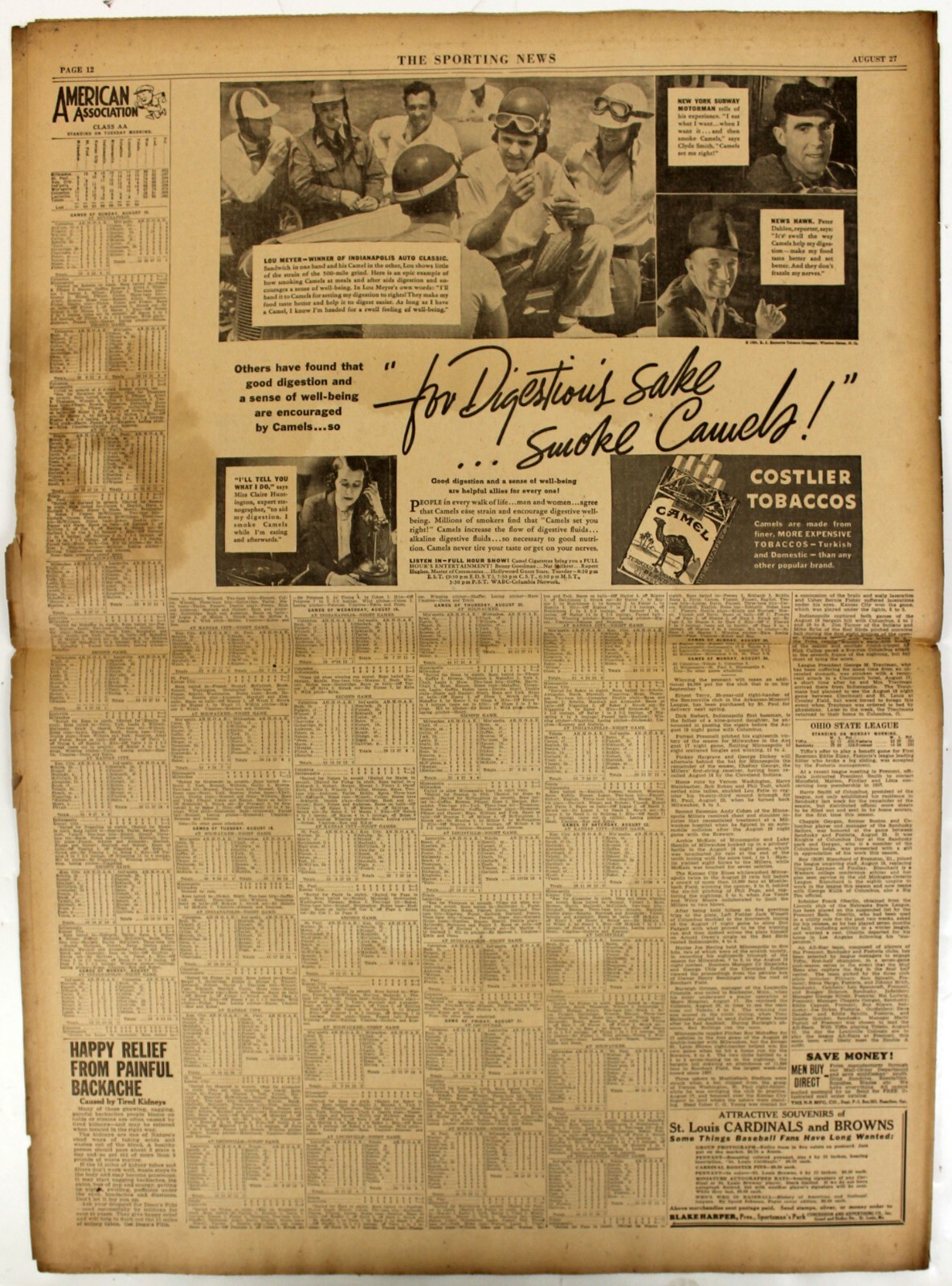 1936 SPORTING NEWS BASEBALL MAGAZINE ORIGINAL BOX SCORES 8 27 1936 eBay