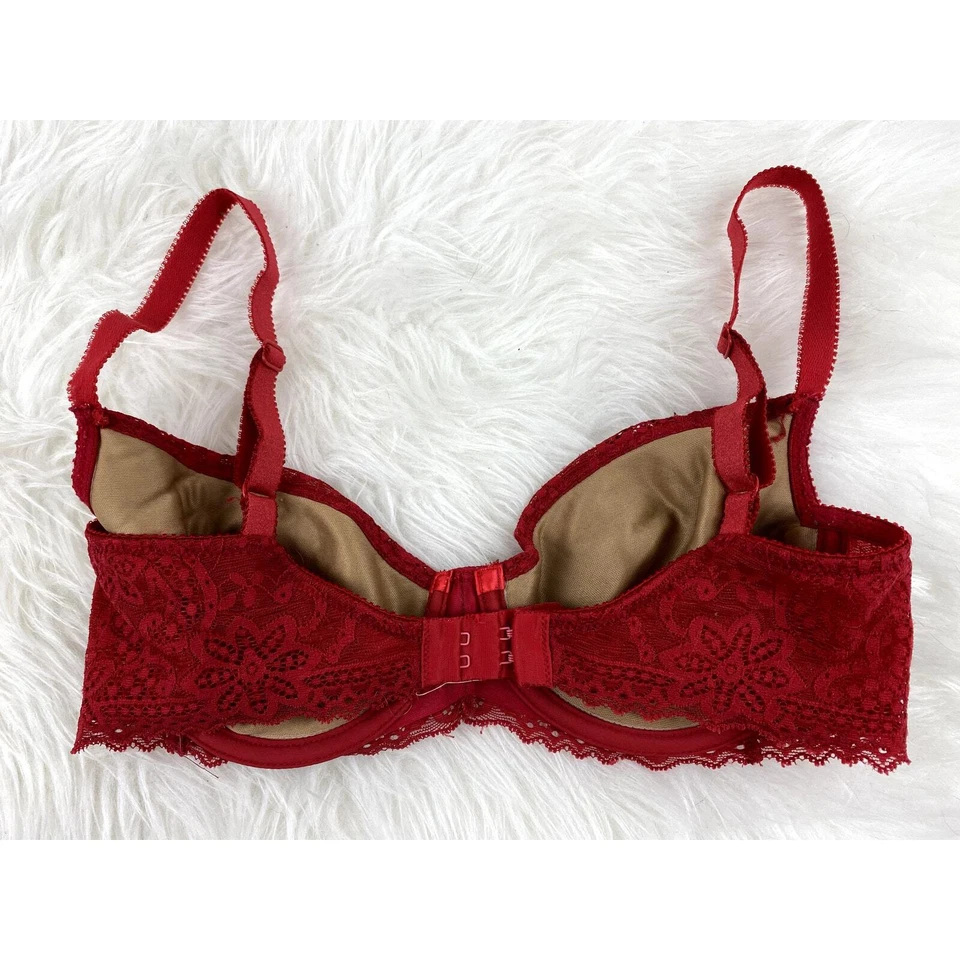 Sujetador On Gossamer para mujer talla 32D rojo sin forro encaje balconette estrás Foto 3 de 4