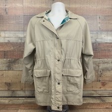 Mountain Trails Vintage Womans Tan Flannel Lined Jacket Coat Sz Large Outdoors