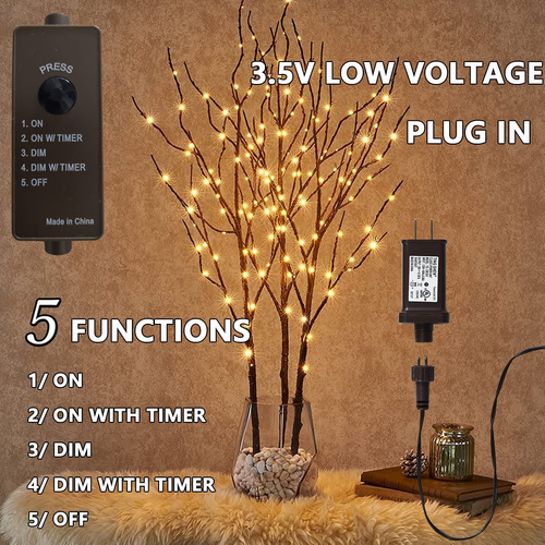 Lighted Branch Plug in with Timer Willow Branches with Fairy Lights for Vase Twi - Picture 5 of 8