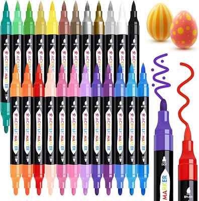 TBC the Best Crafts 24 Colors Dual Tip Acrylic Paint Markers,Waterproof, Non-Tox