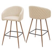 2X Barstuhl HWC-D72, Barhocker Tresenhocker, Lehne Stoff/Textil, Creme-Beige