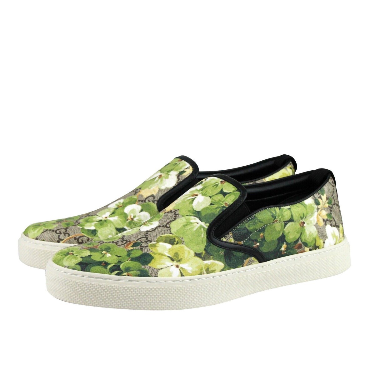 Gucci Green Flower Print Slip On Sneakers AUTHENTIC Men's Size 9