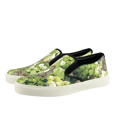 Gucci Green Flower Print Slip On Sneakers AUTHENTIC Men's Size 9