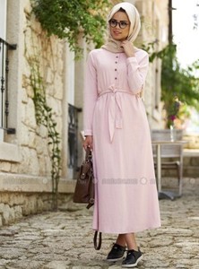 Mevra Pastel Pink Linen Abaya Muslim Maxi Dress Hijab Modest Wear Image Is Loading Mevra Pastel Pink Linen Abaya Muslim Maxi Dress
