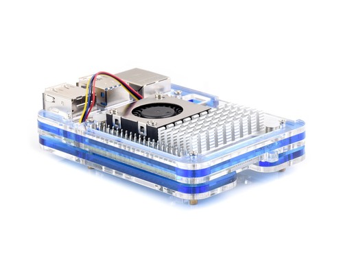 Waveshare Transparent and Blue Acrylic Case Raspberry Pi 5 Case, Support Cooler - Picture 12 of 21