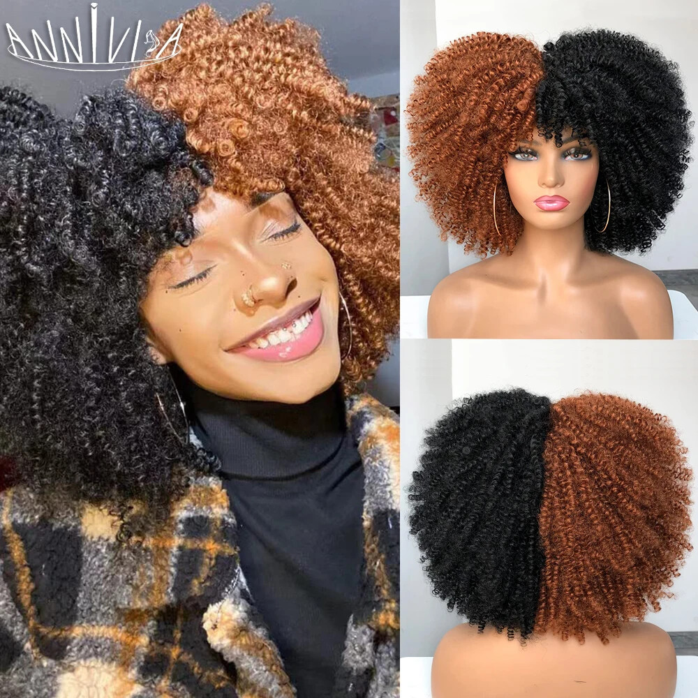 Kinky Curly Short Synthetic Wig with Ombre Bangs for Cosplay